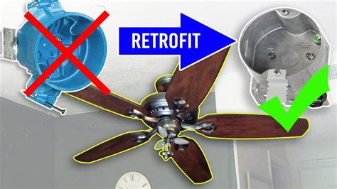 how to install a ceiling fan junction box|ceiling fan retrofit junction box.